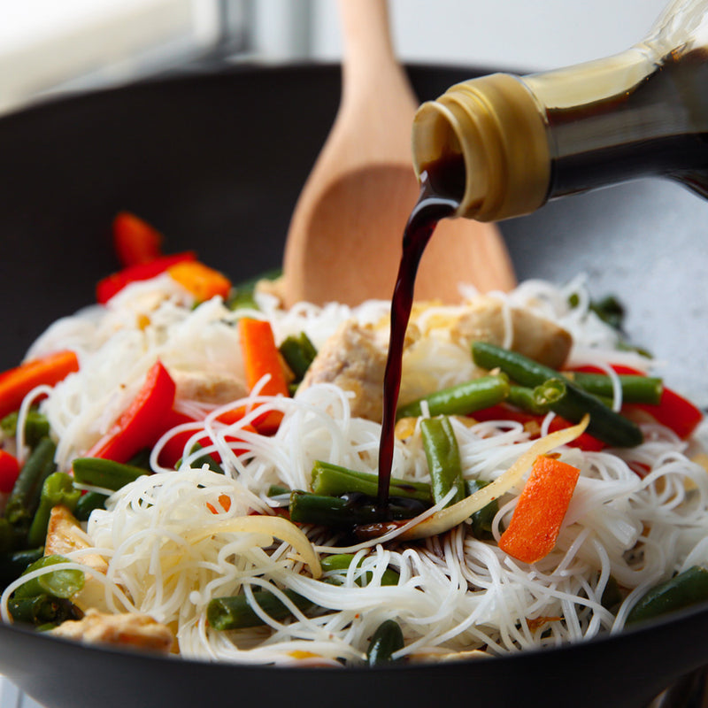 Rice Vermicelli cooked with dark Soy Sauce